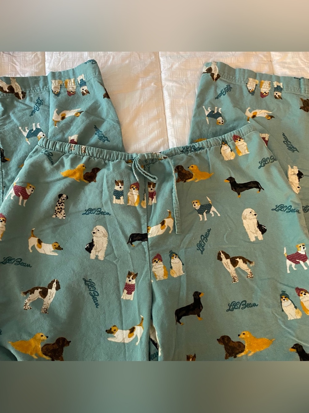 L.L.Bean Pajama Pants Women’s L Dogs 100% Cotton Lounge Sleep PJ Cozy Green teal